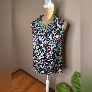 Nine West Multicolor Floral Ruffle Blouse Size Small